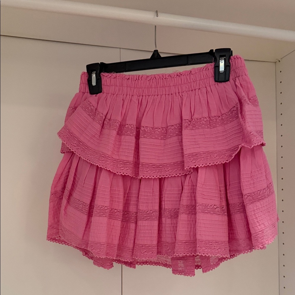 LoveShackFancy pink ruffled skirt